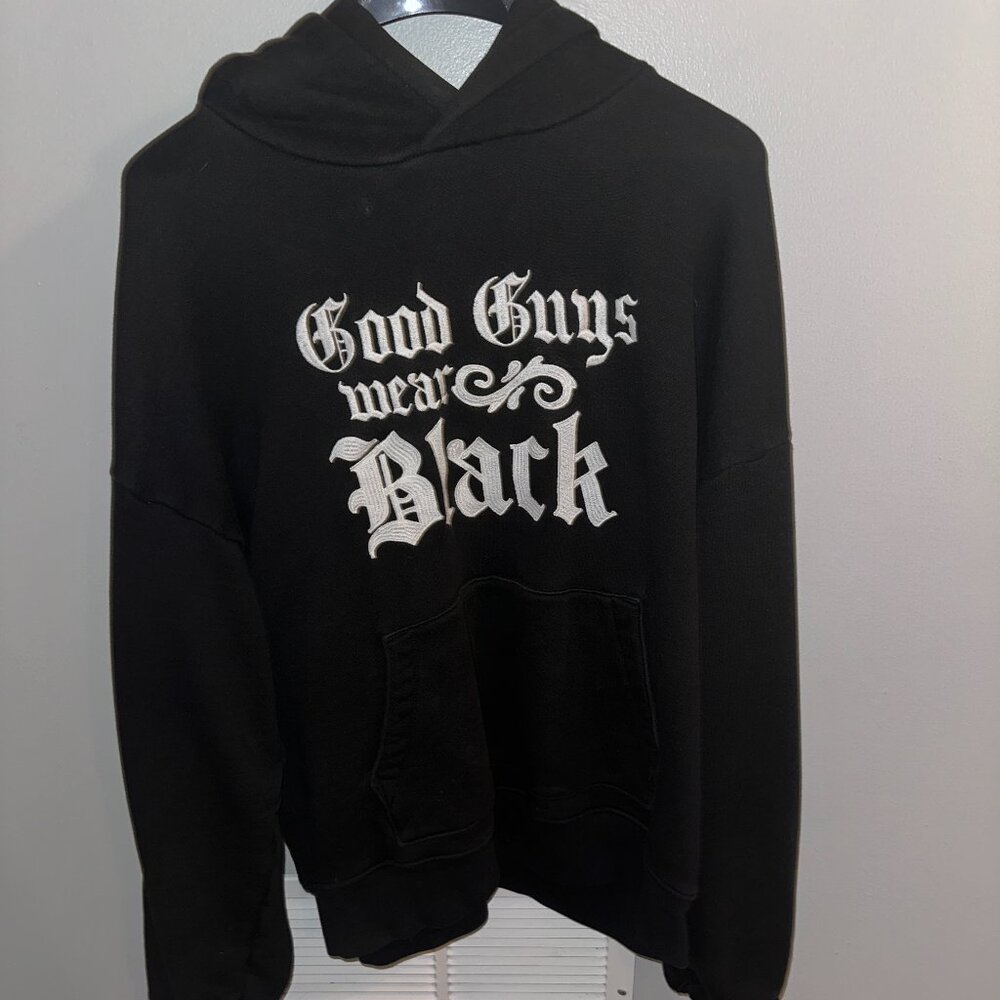 Amiri - Heavy Duty Oversized Size Small - Black 'Good Guys Wear Black' Hoodie